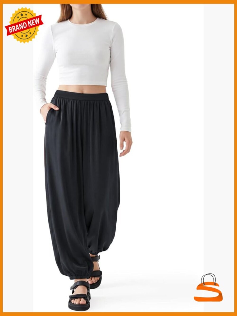 Flowy Wide Leg Palazzo Pants, Lantern Style Lounge Pants, Womens Casual Satin